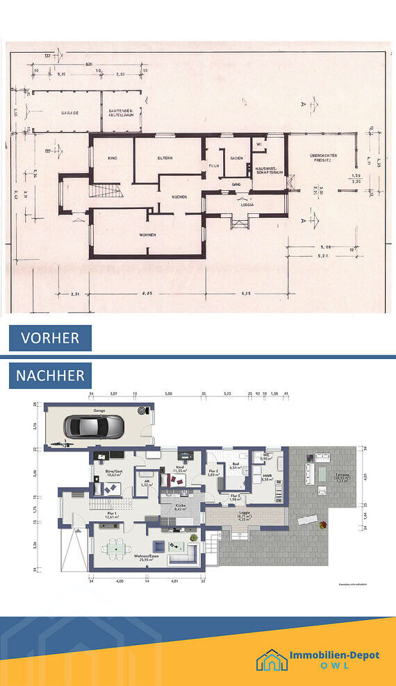 Grundriss-Optimierung Einfamilienhaus für Immobilienverkauf von Immobilien-Depot OWL