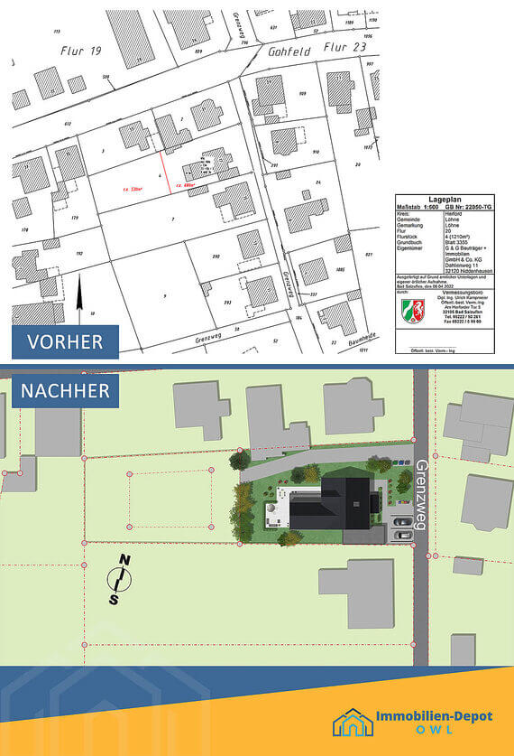 Lageplan-Optimierung Einfamilienhaus & Baugrundstück für Verkauf von Immo-Depow OWL