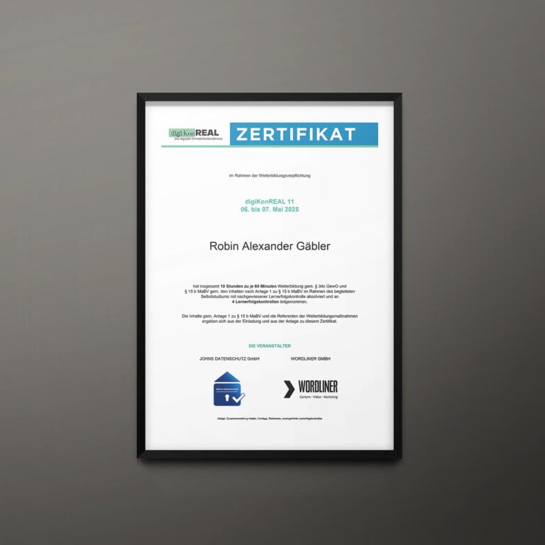 Teilnahmebescheinigung: digiKonREAL 11 (digital) (Johns Datenschutz, Wordliner)