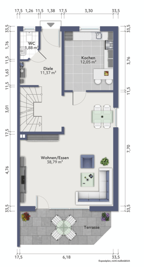 Sonnige Doppelhaushälfte mit Gartenparadies und A+ Energieeffizienz in Isselhorst - Grundrissskizze EG