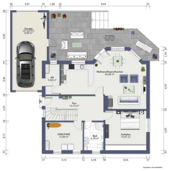 Wohnen mit Zukunft: Einfamilienhaus mit Wärmepumpe, Kamin und Effizienzklasse A+ - Grundrissskizze EG