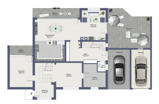 Modern wohnen mit Haus-im-Haus-Gefühl - Grundrissskizze EG