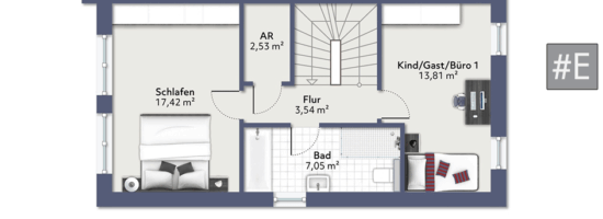 Reihenhausanlage in familienfreundlicher Lage – modern, effizient, wertbeständig - Grundriss OG - Haus E (Reihenendhaus)
