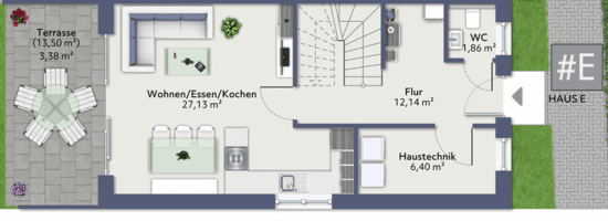 Reihenhausanlage in familienfreundlicher Lage – modern, effizient, wertbeständig - Grundriss EG - Haus E (Reihenendhaus)
