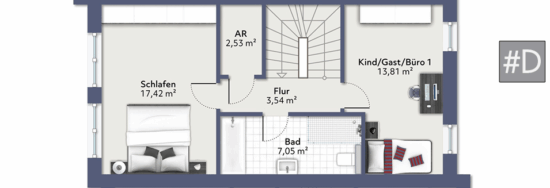 Reihenhausanlage in familienfreundlicher Lage – modern, effizient, wertbeständig - Grundriss OG - Haus D (Reihenmittelhaus)