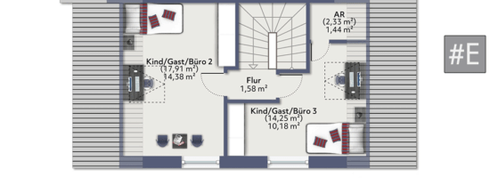 Reihenhausanlage in familienfreundlicher Lage – modern, effizient, wertbeständig - Grundriss DG - Haus E (Reihenendhaus)