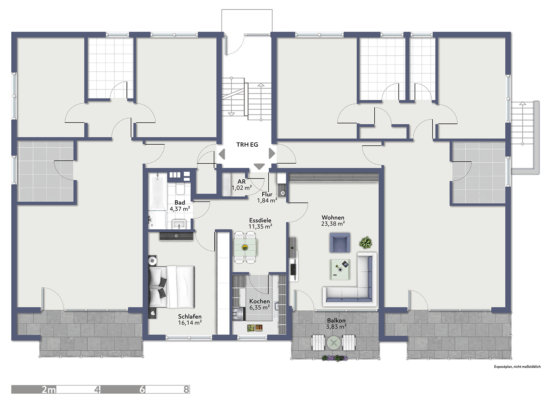 Ruhig und zentral: 2,5-Zimmer-ETW mit Südsüdostbalkon sowie Stellplatz - Grundrissskizze HP/EG