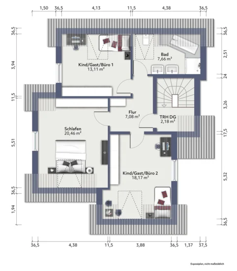 Großzügiges und flexibles Ein-/Zweifamilienhaus mit moderner Haustechnik - Grundrissskizze DG