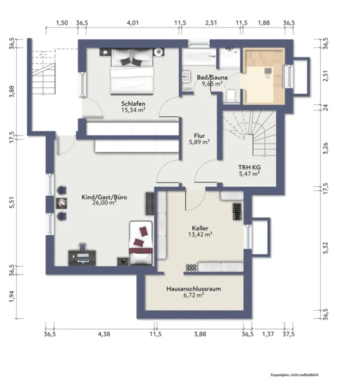 Großzügiges und flexibles Ein-/Zweifamilienhaus mit moderner Haustechnik - Grundrissskizze UG/KG