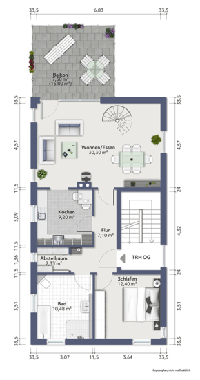Wohnen mit Weitblick: Junge Maisonette-Wohnung mit Galerie & XL-Balkon in Brake - Grundrissskizze OG