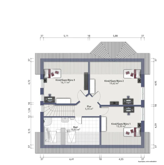 Wohnen mit Zukunft: Einfamilienhaus mit Wärmepumpe, Kamin und Effizienzklasse A+ - Grundrissskizze DG