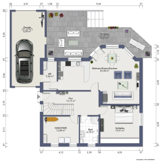 Wohnen mit Zukunft: Einfamilienhaus mit Wärmepumpe, Kamin und Effizienzklasse A+ - Grundrissskizze EG